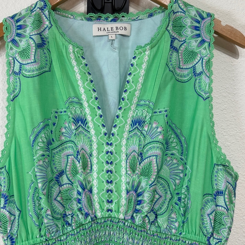 Hale Bob Liv Voile Midi Dress Green Sleeveless Paisley size Large - Picture 5 of 10